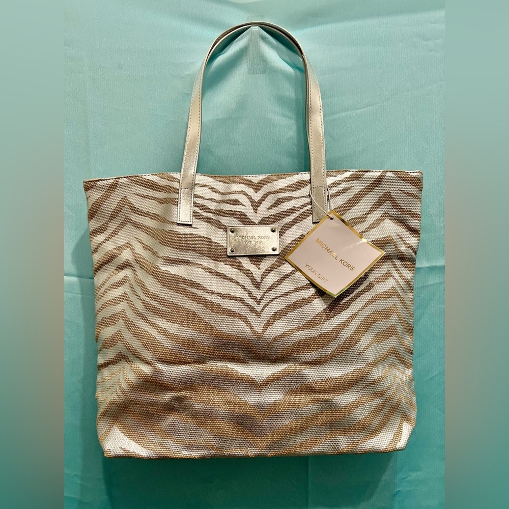 Michael Kors - Silver & Khaki Animal Print Gift Tote Bag NWT!